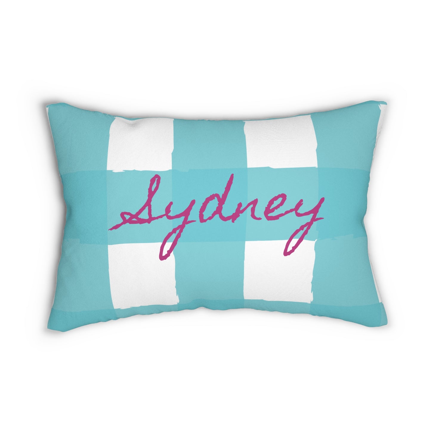 Perfectly Imperfect Aqua/White Checkered Lumbar Pillow