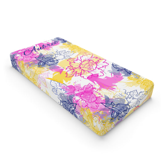 Personalized Watercolor Floral Dreams Baby Changing Pad Cover