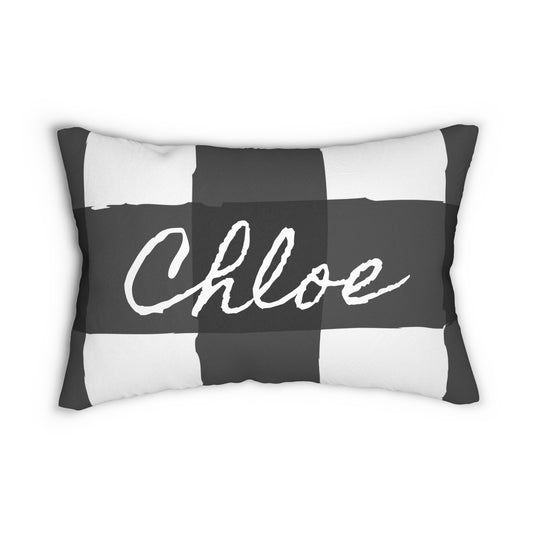 Perfectly Imperfect Personalized Checkered Black/White Lumbar Pillow