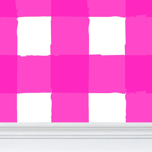 Perfectly Imperfect Hot Pink/White Checkered Wallpaper