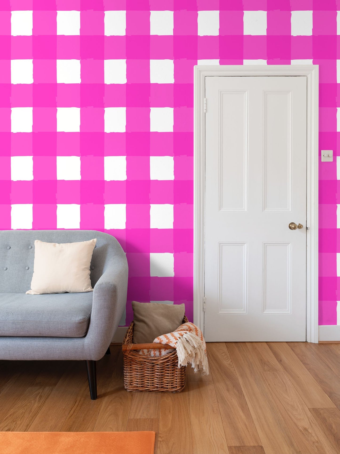 Perfectly Imperfect Hot Pink/White Checkered Wallpaper