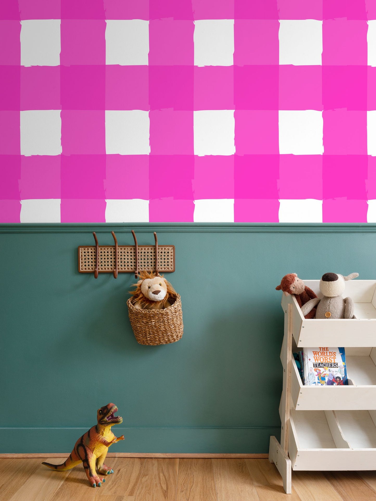 Perfectly Imperfect Hot Pink/White Checkered Wallpaper