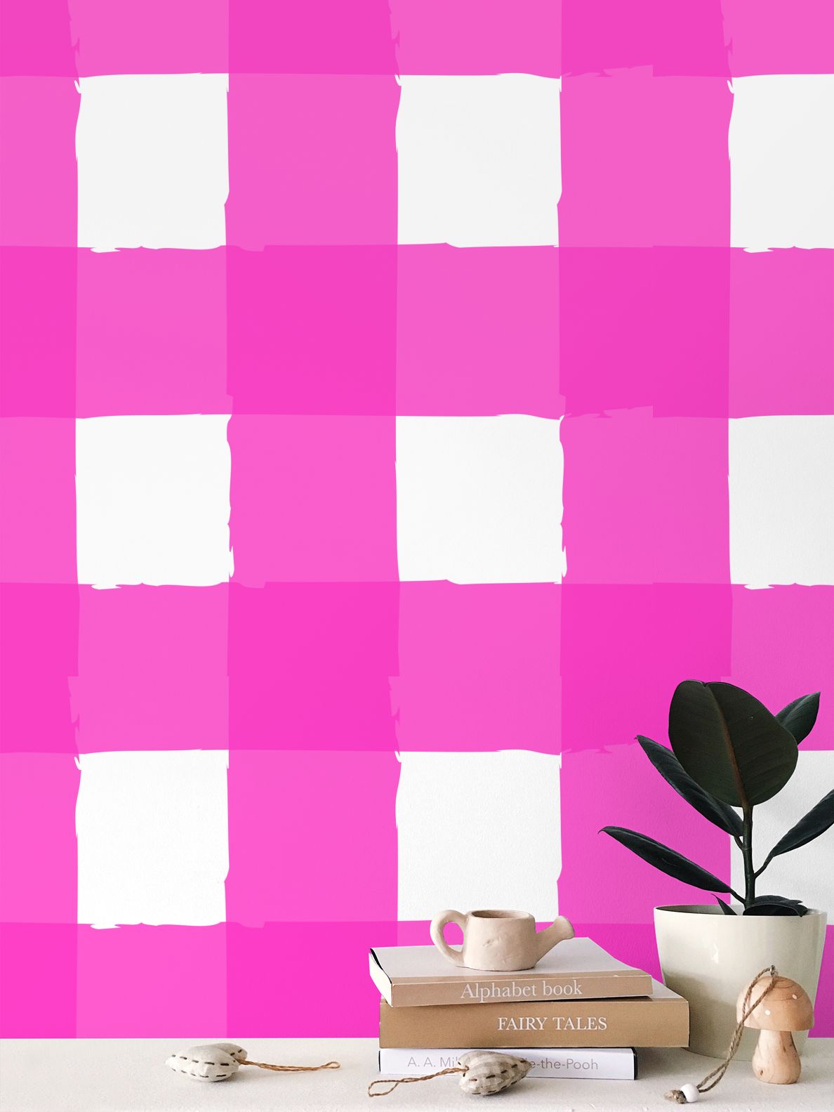 Perfectly Imperfect Hot Pink/White Checkered Wallpaper