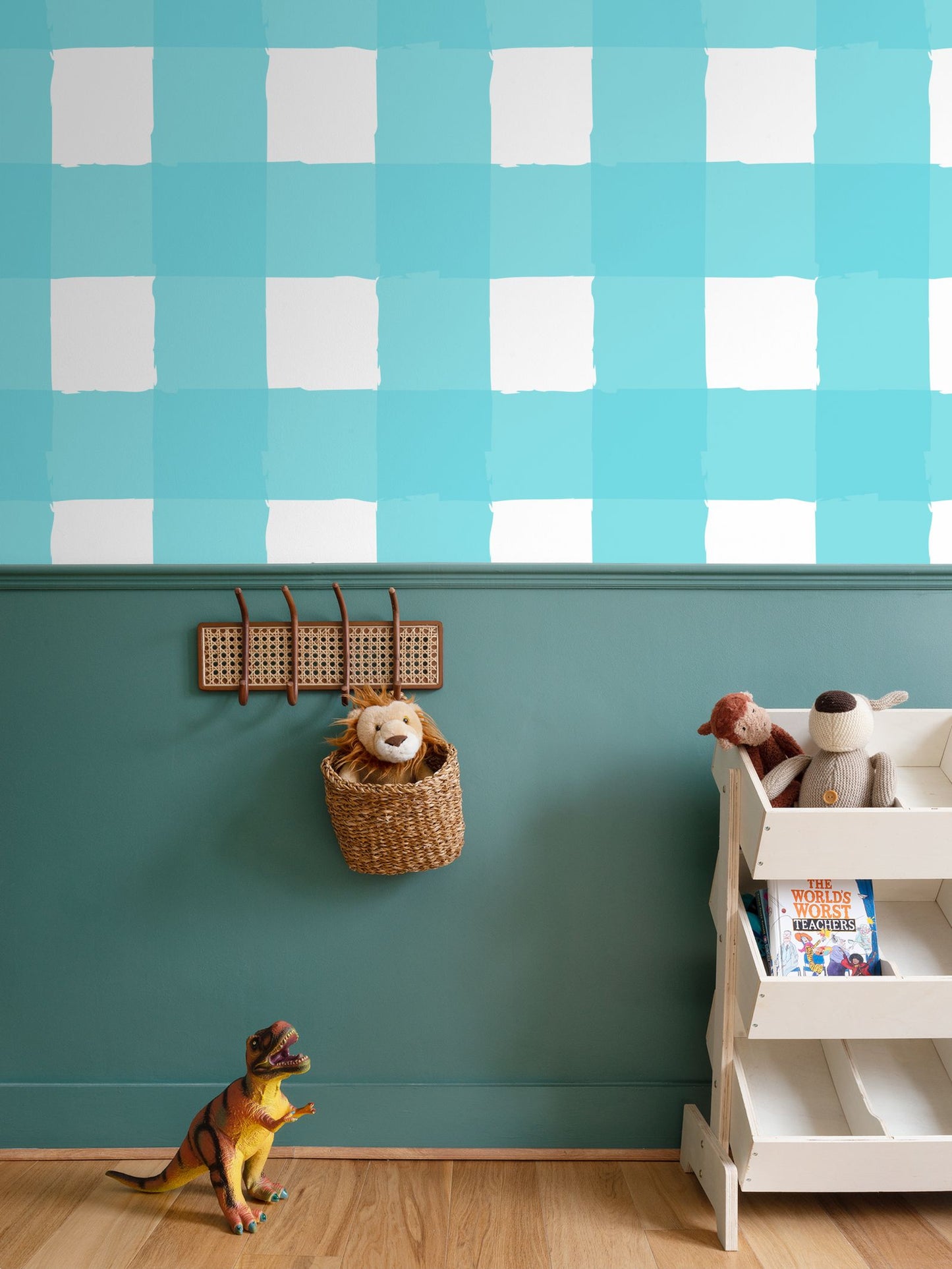 Perfectly Imperfect Aqua/White Checkered Wallpaper