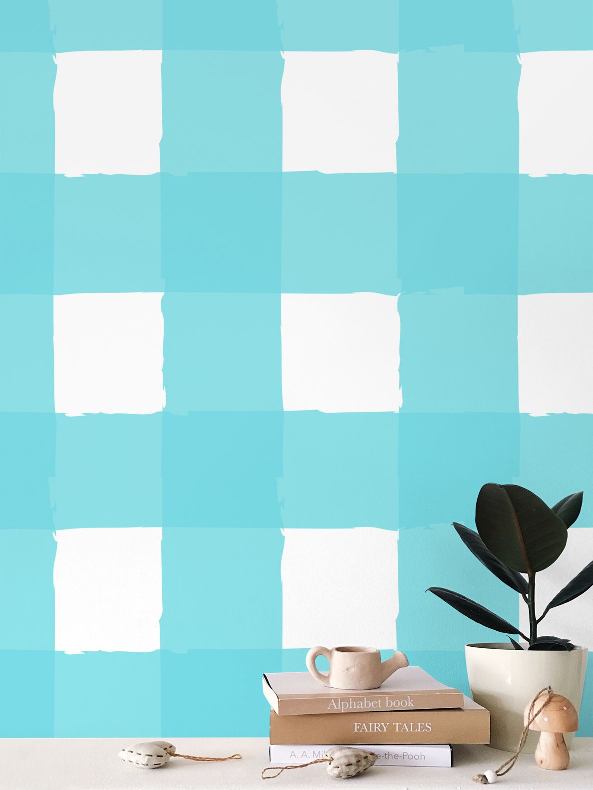 Perfectly Imperfect Aqua/White Checkered Wallpaper