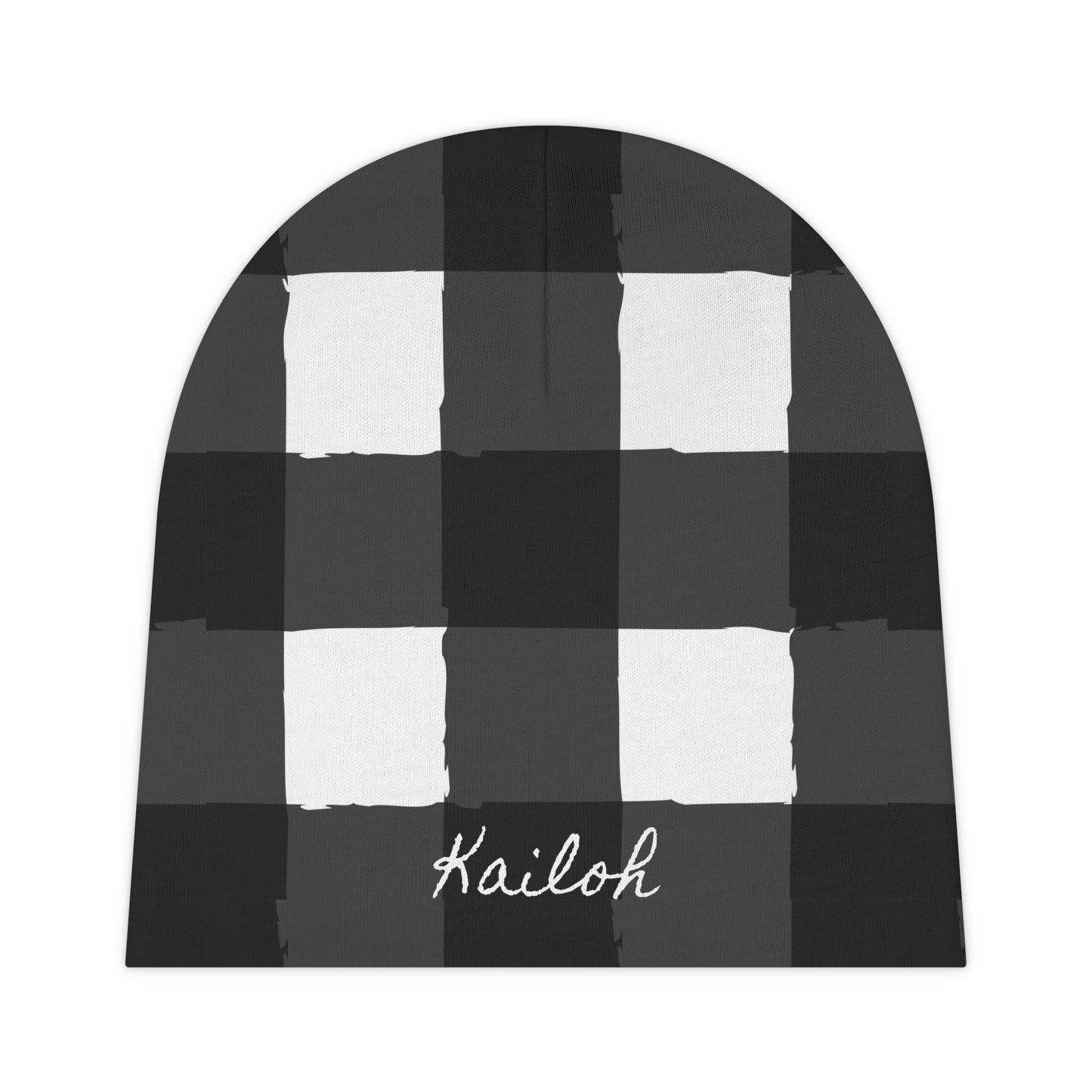 Perfectly Imperfect Personalized Black/White Checkered Baby Beanie